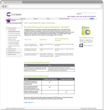 Screenshot of revised product overview page